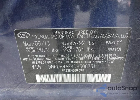 2013 Hyundai Elantra Gls from USA, damaged, VIN 5NPDH4AE4DH308731